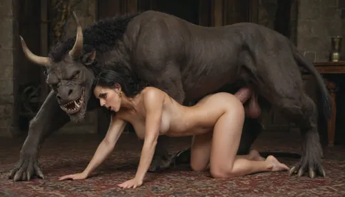 Cleopatra beneath an anthropomorphic panther monster, (fucking monster's massive cock), she is in pain, zoophilia, beastiality, excessively hairy bush, dense long pubic hair, excessivepubichair, full body view, <lora:253562_training_data:.8>, <lora:681678_training_data:.8>