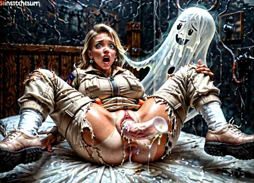 A 40 year old beautiful blonde woman laying on an old bed in a dark old room, (((ripped tan ghostbusters jumpsuit))), no shoes, with her legs spread, ghost hands coming from everywhere are wandering on the woman's body, ((double penetrated)), a ghost monster rapes the woman in missionary position by inserting his dick into her vagina, ghost grabbed in hair, manyhand, handgoo, (many, hands, caress, a, woman's, body:1.3), the woman has a scared expression on her face, moans, sceam, cum_dump, cum in pussy, hariy pussy, dark room, in the night, mating, invisible penis in the vagina, ((Insanely hot curvy 40 years old getting fucked vaginally by force by a freaky ghost monster with large ghost monster cock)), ((large exposed natural tits)), ((painful expression)), ((tan ghostbusters jumpsuit)), shocked expression, ((ripped clothes and sexy curvy body)), round ass, large breasts, perfect pussy, (((ghost cum covered body))), gaping pussy, ((view from side)), visible clitoris and inner labia, ghost monster thrusting deeply into pussy, clear cum dripping from pussy, Object, gd, erection, sex, ghostly monster penis, large, msfg, fog, smoke, made, of, from, below, shoes, delicate, detailed, eyes, <lora:moreshou_XL_0_-000005:.8>, <lora:fog_creatures_v4:.8>, <lora:underanglexl16:.8>, ghostbuster, uniform, protopack, <lora:Ghostbuster5:.8>, Slimer1024, <lora:Slimer1024:.8>