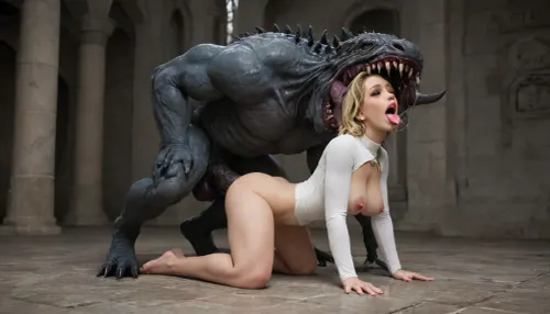 ((full body in shot side view)), Powergirl from DCU, beautiful charismatic, so hot shot, athletic body, wears Powergirl uniform, gorgeous figure, big naked breast full body shot, (ahegao:1.8), cinematic, is fucked on all fours doggystyle from behind by a monster with a big barded cock, (barded:1.7), Background is an old, dark, mystic castle, indoor view The scene is mystical goth style and full of tension, ab0m, revsitting, revstanding, fx-monsters-xl-meatsack, creature, monster, 4ng3l, face, <lora:ab0m:1.1>, <lora:revsex_SDXL_1_:.8>, <lora:fx-monsters-xl-meatsack:.4>, <lora:SDXL_BetterFaces-LoRA_v1:.8>