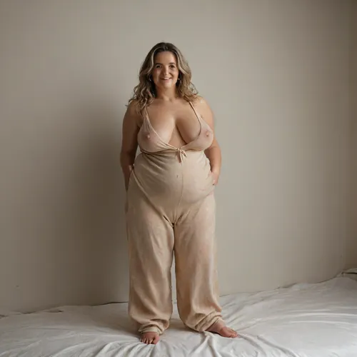 60 year old, (obese:1.4), beautiful sexy saggy mature milf, long hair, dark blonde hair with highlights, very curvy, thick, plump, wide hips, waist, sexy saggy milf, 1960s, strong eyebrows, realistic photo, smiling, beautiful, skin pores, eyelashes, textured skin, highly realistic skin, (wide areolae and big puffy erect nipples:1.2), ambient occlusion, model shoot, masterpiece, (sleeveless black satin pajamas), (full body portrait), but, sagging, stretch, marks, clothes, <lora:MJ52:.3>, <lora:BUT_SDXL_SHS:.8>