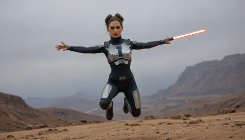 Best Award winning photo, ((1girl is visible on foreground)), ((4_Stormtroopers from Star Wars is visible in frame)), Stunning_Beauty, Caucasian, 18yo, 1girl, full body, (looking at viewer:1.7), (curvy, petite, gymnastic body:1.3), shaped slim legs, thin waist, perfect onion booty ass, (small plump, flat-chest, muscular abs), (highly detailed, bright, blue, sharp, glossy eyes, matte skin, pores, wrinkles, sharpness, crystal clear, cute, narrow, detailed realistic face), (detailed hands), (detailed fingers), (brown hair two big cinnamon buns), (girl dressed in long black leather coat, long sleeve, black thigh-high boots, Daring, metal black armor panties), (1girl holds only one red lightsaber in both hands), (Rim Light, lightsaber pointed at viewer), ((Soft Glow, only one lightsaber is visible in the frame)), wide spread legs, knees bent, ((dynamic pose:1.8), jumping:1.8), ((Stormtroopers full dressed on Stormtrooper_white_armor_from_Star_Wars)), .

On Dystopian black Background, heavy mist, dark gritty aesthetics, futuristic elements, sense of oppressive atmosphere, dark, rich, Deep shadows, somber, muted, obscure, Wide angle, chaotic cabin in background, enhanced details, dynamic beauty of the scene.

Neon, bright, luminous, wide range of tones, Neon glow, vibrant colored lights reflecting on the character's face, faint accent lights, best shadows, Dramatic light, cold and mystical atmosphere, eye catching composition, very aesthetic, intricate, elegant, newest, emptiness, spaciousness.

Photo of the most beautiful artwork in the world, professional majestic photography, masterpiece, artstation, concept art, best quality, amazing quality, highly detailed, ultra detailed, Super realism, cinematic, clear image.

64K, HDR, UHD, film_grain, score_9, score_8_up, score_7_up, score_6_up, score_5_up, score_4_up, Ultra-high resolution, Super high resolution, Professional quality, Hyper-detailed, Meticulous, Photorealistic, Photography realistic, Hyperrealistic, Golden ratio, Bright, ethereal, Gold, silver, black, purple.

Leica M10, dslr, Wide-Angle Lens 35mm, full shot, wide angle action scene, foreshortening, (Dutch angle:1.2), interesting angle, (Zoom out:2), ((full length photo:2)), (sharp focus), (forced zoom out:1.8), (depth of field:1.5), (not close up), vast scenery, small aperture, maximum sharpness, (High-angle perspective), (extreme forced dramatic perspective:.25), (sharp focus on girls face:1.8), Knee Level Shot.

Stunning_Beauty, mad-cttrs, detailxl, <lora:add-detail-xl:2>, <lora:Stunning_Beauty_XL-000009:2>, <lora:xl_more_art-full_v1:2>, <lora:Neon_Cyberpunk_SDXL_Cutters:2>, <lora:Adjust_SDXL_v3.0:2>