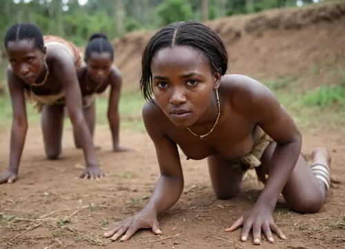 3 60yo native Women of Ruanda, traditional cloth, flashing, tiny tits, tear drop tits, crawling on all fours, head on the ground, hairy vagina, focus on vagina