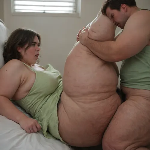 Obese bbw hotwife, (brunette hair with gray streaks:1.3), wrinkles. Heavy cellulite on legs, 3rd person, fucked 3rd person missionary, side view, sundress, green sundress, lifted sundress exposing hairy pussy, (unshaven, unkempt, excessive, wide, overgrown, pubic hair), boobs exposed, areola, eyes open, (big eyes), orgasm, creampie, plump hairy pubis, heavy cellulite On thick thighs, bouncing floppy breasts, deep penetration, moaning in pain expression, sexy bedroom, messy bedsheets, cum on her dress, looking at viewer