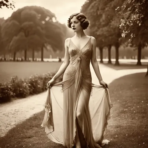 1920s vintage sepia photograph, frivolous milfs revealing sheer gown in Parisian park, style of Alexandre dupouy, torn folded old photograph, AgedSepiaCE, <lora:PhotoAgedSepia01-00_CE_SDXL_128OT:1.2>