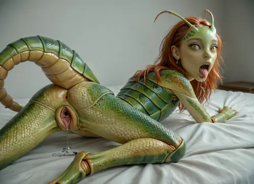 photorealistic, detailed, 4k, masterpiece, sexy face, ginger, petite, (open mouth flowing saliva), (transforming into a sexy fit hybridexa mantis girl:1.35), (mantis parts:1.3), (mntis feet), extreme detail, (mantis eyes), in a bedroom, (insect scales on her arms and hands:1.3), (MANTIS SCALE TEXTURE), (big spread open alien vagina, insect vagina texture:1.3), (laying on her side), (SEXY BUTT), (MEDIUM BOOBS), (tail), <lora:hybridexa:.95>, x, morphing, into, y, <lora:SDXL1.0-LoRa_Zeitgeist-Morphing-Concept_by-AI_Characters-v1.0:.8>, doggystyle, from, behind, human, on, anthro, feral, <lora:SDXL_Human_Male_Furry_Female:.8>