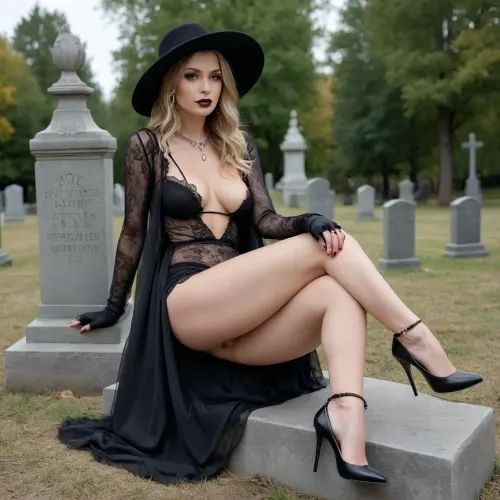 The elegant satanist: deanna troy's nightly ritual in a cemetery under the veil of darkness