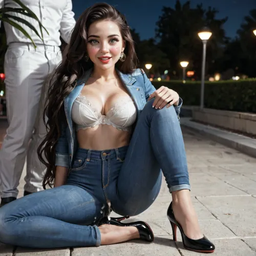 40 years old, cute sexy girl, high detail, 8k, professional photography, anorexy natural petite cutie, beautiful girl, Russian super model with innocen delicate and perfect face, perfect symmetrical face, detailed eyes, detailed iris, detailed pupils, upturned nose, big lips, rosy cheeks and freckles, lip gloss, lipstick, eyeliner, blush, fringe hair, black brunette very long hair, slim, long sexy legs, white skin, petite girl, beautiful big round breasts, wearing very sexy denim clothes, all denim, tight jeans jacket, sexy high heels boots, satisfied expression, crying with happiness, excited, fucked hard by a monster gorilla with a huge cock, cum in clothes, creampie, cum in pussy, lots of sperm, impaled, in a private disco party at night, perfect lighting, lots of details, alt, fashion, big, hair, <lora:alt_fashion_v2:.5>, <lora:xl_big_hair-1.0:1.1>