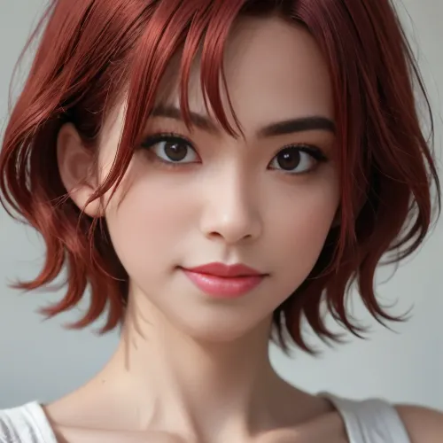 close-up, profile view of a stunningly beautiful woman with short red pixie hair, sweet shy smile, erotic seductive look, 4ng3l, face, <lora:SDXL_BetterFaces-LoRA_v1:.9>, <lora:add-detail-xl:1.8>