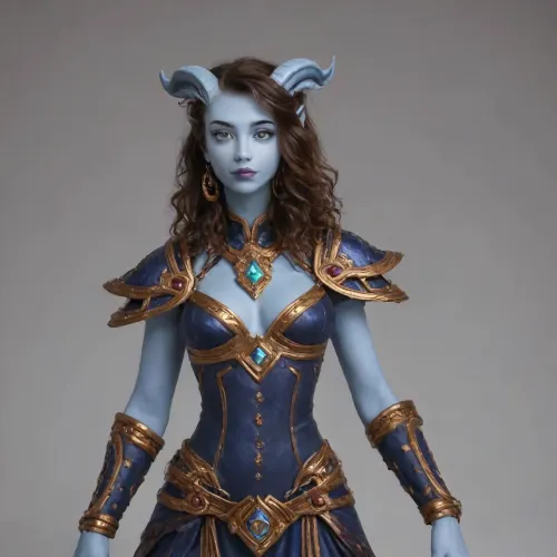 masterpiece, best quality, highly detailed, 4k, octane render, hdr, highly detailed face, (anthro draenei body:2), ((draenei from world of warcraft outfit:1.5)), body view