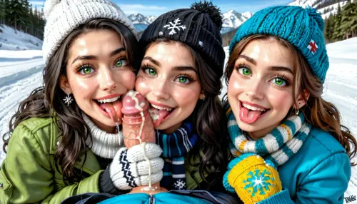 Ein Winterspaß: eine unvergessliche cum-filled Affäre unter atemberaubenden Brünetten auf einer Skipiste