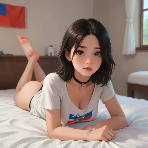 woman, Russian, full body, big ass, supermodel detailed face, long black hair, bedroom, tight colorful t-shirt, thong, big breasts, cleavage, beautiful face, sexy, beautiful, high resolution, full body view, lying on stomach in bed, legs in air, blue eyes, textured skin, perfect lighting, fair skin, leather neck choker, young, 18 years old, perfect body, highlydetailedbody, realisticface, highlydetailedhair, insanelydetailed, 8K.highdetailedskin, highresolution, perfectfingers, (against the background of the Russian flag), hand, in, panties, (j_cartoon:1.5), Drawing, <lora:samdoesarts1.1-000030:.4>, <lora:J_cartoon:.4>, <lora:Animated_Concept:.4>