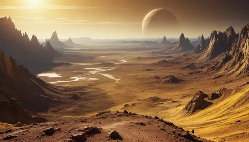 the distant future, incredible landscape, another planet, yellow