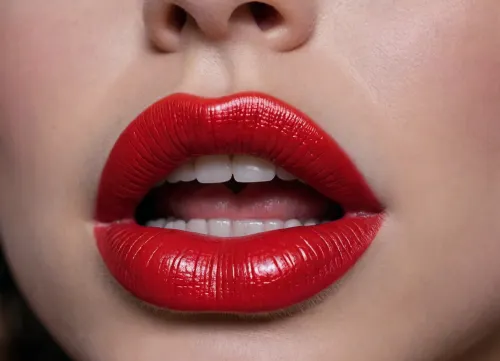 (close-up of the lips:1.4), intense red lipstick