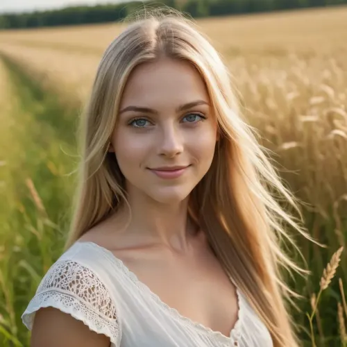 (high quality photographie), (detailed eyes), (detailed skin), (ultra sharp), one only beautiful 26yo woman, long natural blonde hair, very straight hair, in summerdress on a sunny day on a meadow, no makeup, smiling, full body view