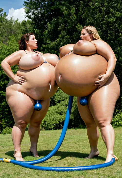 Une femme avec le plus gros ventre du monde était en compétition dans un concours d'inflation du ventre, où deux femmes avec des tuyaux dans leur cul gonflé son ventre à des niveaux extrêmes
