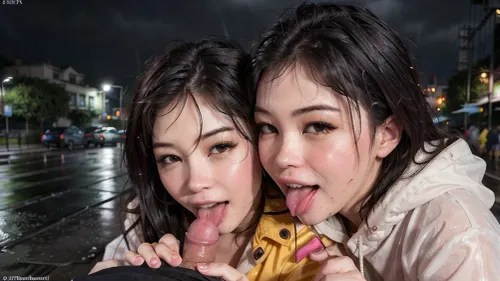 Die 18-jährige vietnamesische Frau mit einem schönen Gesicht und unheimlichen nassen Haar wurde für den Fotografen posiert, der mit seiner besten Kamera Fotos von ihr machte. Sie sah liebevoll auf den Fotografen aus, der einen hellgelben Regenmantel auf
