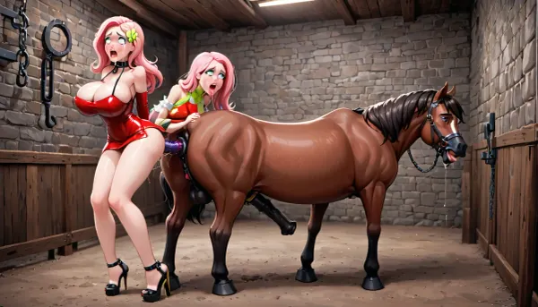Fluttershy, un poney timide et timide, a été capturé par un groupe de centaures-filles qui l'utilisaient comme leur sextoy personnel. Ils l'ont attachée à un mur et l'ont utilisée comme un jouet, à tour de rôle