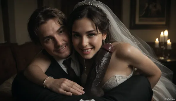 interracial, pov of black penis, (((1white cuckold husband in suit is behind the bride hugging the bride he is happy and look at the camera1.5))), very large black penis, The happy chubby Persian bride in sexy wedding dress, cum driping bride's chain' cum driping from black penis, drinking sperm from transparent glass cup, there is glossy and sticky sperm in cup, cup full of sperm, cum swallowing, ((gokkun)), cum dripping from the corners of her lips, The woman holds the cup under the black cock., happy, <lora:671410_training_data:.4>, <lora:dark:.5>, <lora:677862_training_data:.8>, <lora:happy_v2:1>