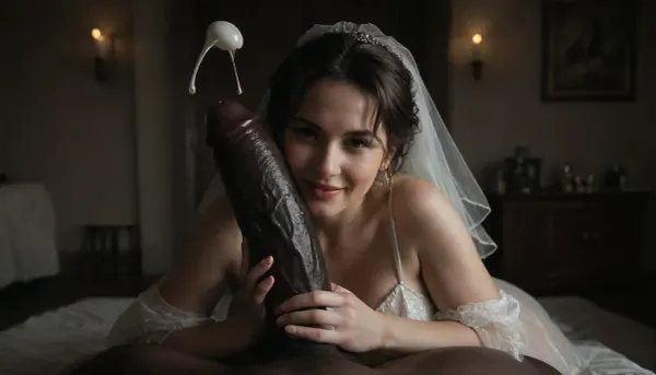 interracial, pov of black penis ., (((1white milf in evening dress is behind the bride hugging the bride he is happy and look at the camera))), very large black penis, The happy chubby Persian bride in sexy wedding dress, cum driping bride's chain' cum driping from black penis, drinking sperm from transparent glass cup, there is glossy and sticky sperm in cup, cup full of sperm, cum swallowing, ((gokkun)), cum dripping from the corners of her lips, The woman holds the cup under the black cock., happy, <lora:671410_training_data:.4>, <lora:dark:.5>, <lora:677862_training_data:.8>, <lora:happy_v2:1>