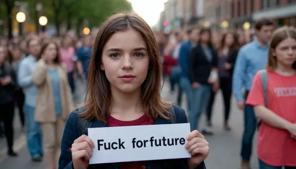 people demonstrating, Cute Girl holding "fuck for future" sign
