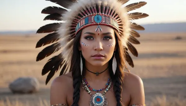 A adult beautiful slender Sioux Indian woman with a large colorful Indian Sioux feather headdress and war paint kneels on the prairie in front of a Native American totem pole, She has a pretty coquettish faded face, elaborate hairstyle, small breasts, detailed crystal eyes, light glowing irises, heartshaped lips, lip gloss, aroused skin, she exhales, dramatic sunset, long shadows, ancient native mood, detailed photo, photorealistic photo, realistic pretty women photo, night vision, soft fokus, parallax, overexposure, #©KITTYART



































#©KITTYART