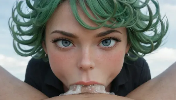 (Masterpiece, Best quality), ((Tatsumaki from OnePunchMan)), (18yo), ((((face blushing)))), ((Tatsumaki black dress)), ((((Tatsumaki is levitating in the air)))), (((huge dick deepthroat pov))), ((cum)), (in the sky)