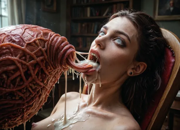 nude masterpiece, realistic, detailed, photorealistic, good lighting, (sexy, vascular, veiny, skinny, fit, pale school girl, (chairty crawford)), slime dripping from mouth, cloudy eyes, (alot of excessive cum flowing out of mouth:1.13), (open mouth), (clouded white eyes), (becoming possessed by a parasite:1.2), (parasite is infecting her veins), (small breasts), (detailed bulging veins on her body:1.023), (detailed vein texture:1.02), (bulging neck veins), (infected pussy), (gaping alien pussy), x, morphing, into, y, <lora:SDXL1.0-LoRa_Zeitgeist-Morphing-Concept_by-AI_Characters-v1.0:.8>