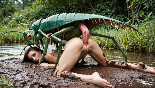 Moonlit terror: a giant mantis monster's unholy union