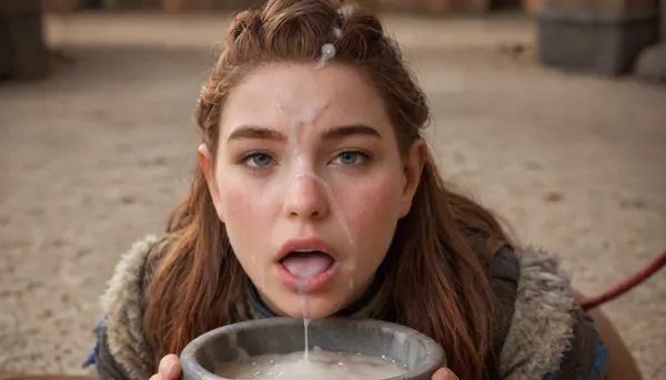 aloy from horizon zero dawn, massive breast, large ass, naked, solo, collar, leash, kept on leash, tongue out, dog bowl full of white cum, head oh the dog bowl, greedily licking cum from her dog bowl, rear view, prostrate, groveling, head down ass up, legs spread, energetic, eager to please, happy, (good girl, submissive, obedient, subservient, willing, eager, good sub, dominated, praised), ultra_high_quality, (Cum details), realistic cum, Prominent cum, (white cum:1.7), cum on, (Cum flows:1.5), (cum on body:1.4), cum on hair, (cum on face:1.7), bukkake, ((Clothes and body covered with semen)), (mouth wide open:1.4), (mouth filled with cum:1.5), beautiful face, (cum on hair:1.3), Face covered in cum, (A lot of cum:1.5), Aloy, <lora:AloySDXL:.8>, woman, cum, on, face, <lora:JustCum:.8>, <lora:678016_training_data:.8>