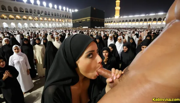 girls, sexy hijab, naked, blowjob in front of kaaba, night, (crowd of kids:1), <lora:detailed_notrigger:.5>