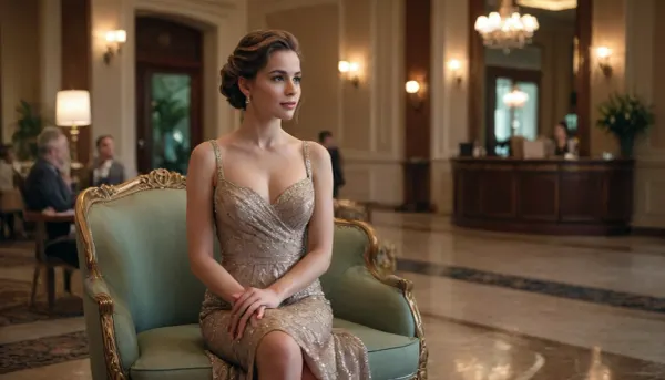 Luxery hotel lobby, Woman in elegance dress, sitting