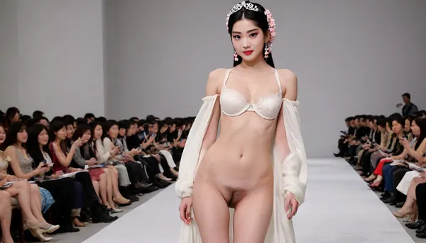 (fashion week, modern, white background, audience are taking pictures, runway fashion show:1.3), (1girl, asian, tall model, Chinese traditional white bra, slender body, naked long legs:1.3), (no clothes:1.3), (camera is shooting bottom up:1.4), (CHINESE opera actress, nude, without makeup, chinese face:1.2), black hair, Chinese traditional hair style, horsetail hair style, (white sexy underpanties:1.2), long legs, (white high heels shoes:1.2), h41ry, chinese, peking, opera, fashion, show, podium, walks, posing, from, below, shoes, delicate, detailed, eyes, <lora:h41ry:.9>, <lora:MaybeBetterFaceInFullBodyLora_XL_rev3:1.2>, <lora:504406_training_data:1.9>, <lora:chinese_peking_opera:.8>, <lora:underanglexl16:1.2>