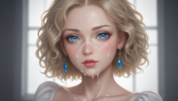 sexy cum covered face, multiple cumshots, blue eyes, beautiful eyelashes