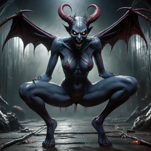 1female seductive, sweaty nude sexy, vascular, fit, goth, veiny, (detailed bulging vein texture:1.3), (demon eyes), alien, praying mantis head, bulbous eyes, huge fangs, intense claws, intense alien pussy, drooling, (succubus girl:1.4), dark blue skin, fangs, demon, evil, full body view, apocalyptic, rapture, hell on earth, devilish, intricate detail, extreme detail, best quality, UHD 8k, award winning photo, DonM3v1lM4dn355XL, <lora:952396_training_data:2>, <lora:DonM3v1lM4dn355XL-v1.1-000012:2>