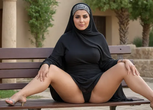 POV, (close-up:1.2), furrowed brow, looking into the camera, ((focus on face)), stunningly beautiful, delicate 58-year-old Arab mother, (((Arab mother))), from a village, sitting on a bench, legs spread, thighs spread, pubic hair, beautiful plump legs, curvy body, perfect massive natural breasts, aroused nipples, extremely short summer dress, ((burqa headscarf)), long perfect legs, makeup, high heels, pinned-up blonde hair, very detailed, 8k, (photorealistic:1.4), full body view, one breast visible, one breast exposed

Translated with DeepL.com, (free version)