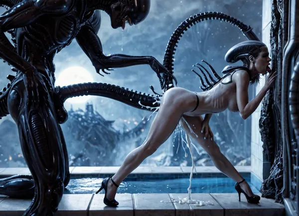 (Full Body View), Male Xenomorph Fucks Human Woman, Most Beautiful Woman, Black Xenomorph Male Body, Black Xenomorph Mouth and Tongue, Excessive Ejaculation, Big Black Alien Penis, Black Xenomorph, Alien Excessive Ejaculation, Pool of Cum, Long Xenomorph Tail, Human Fucked by Xenomorph, Big Alien Xenomorph Guy, Xenomorph Ejaculation, Xenomorph Alien Penis, Long Xenomorph Head, Big Scary Xenomorph Male, Monstrous Cock, Sharp Nails of Xenomorph Male, Big Scary Xenomorph, Alien Xenomorph, Alien Xenomorph Nest, Katara from Avatar, in High Heels, Sexy Teacher, Tall Athletic Figure, Long Slender Legs, Bent Over, Fear on Her Face, Naked, She Looks at the Viewer, Cum Dripping Down Her Legs, Cum Dripping from Her Pussy, Side View, head thrown back, big natural tits, excess cum, moonlight, nipples, full body, full length, giant, long, big cock in pussy, tearing her pussy apart, cut, xenoegg, Xenomorph, giger, hrg1g3r4rhp, <lora:426321_training_data:1>, <lora:hrg:1.1>, <lora:hrg1g3r4rhp_v20_SDXL_Linux:.8>
