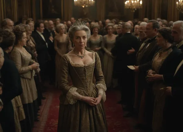 (hyperréaliste), superbe marquise de 50 ans du 18ème siècle en France, full body view, crowded room