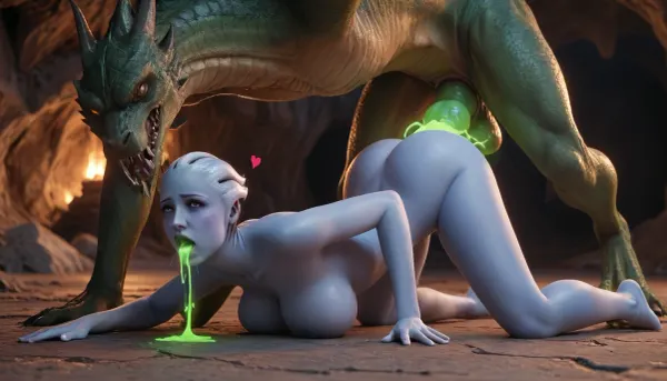 Passionate interlude: a dragon's embrace in the heart of a dark cave - liara t'soni and the majestic green-scaled beast