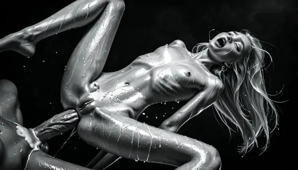 black and white picture, monochrome, cute 24 year old girl, lean body, (Petite girl, very skinny, platinum blonde hair, long hair, moaning, orgasm, large tits, small cute butt, long legs, impossible fit, erect nipples, naked, sweaty, wet), looking at viewer, Grabbing her breast, a young guy with a, (huge dick:1.4), fucks her in her ass, deep anal, (Dynamic angle:1.4), masterpiece, high contrast, best quality, amazing quality, highest quality, UHD, 8K, 8k wallpaper, clear image, photorealistic, super realistic photography, super detailed images., (dark shadows:.7), fine details, <lora:dark:.4>, <lora:RMSDXL_Enhance:.9>, <lora:longnipsxl:.8>, <lora:uberfit_lora_sdxl:.4>