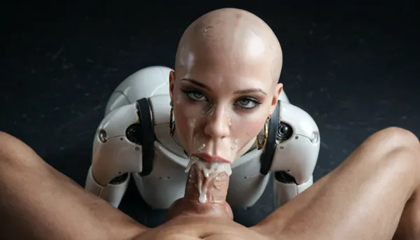 masterpiece, sexy robot doll, android, sexbot, bald robot cyberpunk, shiny chrome parts, cybernetic body, dark eyes, vacant look, medium view, seductive, on all fours, front view, fit white man with huge 18 inch monsterdick, blowjob, extreme deep throat, cumshot in the mouth, excesssive cum dripping from penis, excessivew cum on face, black room, black background, Allisfulloflove1024, ., <lora:Allisfulloflove1024:1.4>