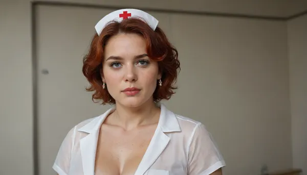 A nurse named Kristina, very strong big milf, short bright red hair, chubby body, big strong shoulders, Very strong, wide forearms.A very strong, very powerful, broad-shouldered woman.
Closed green nurse uniform, neckline with visible gray dirty bra.
Very freckled, He looks at me very angrily, with a hateful look from under his brows, and frowns., (the nurse squeezes the members of the shemales in her fists, many sperm on face), super realistic