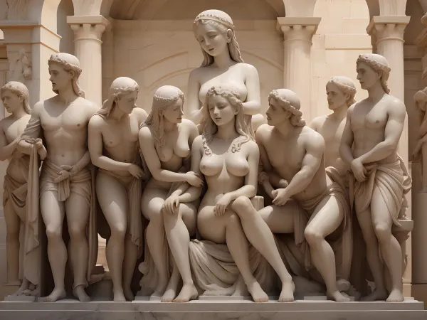 La jeune femme léché et caresse le sexe d'une statue grecque antique, alors qu'elle s'amusait avec une photo d'une statue grecque antique nue