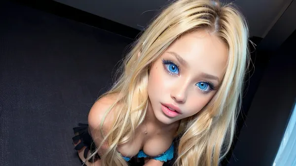 The Instagram model's photorealistic portrait is a masterpiece of composition and lighting, showcasing her perfect body in high-quality 18 year old female DSLR camera