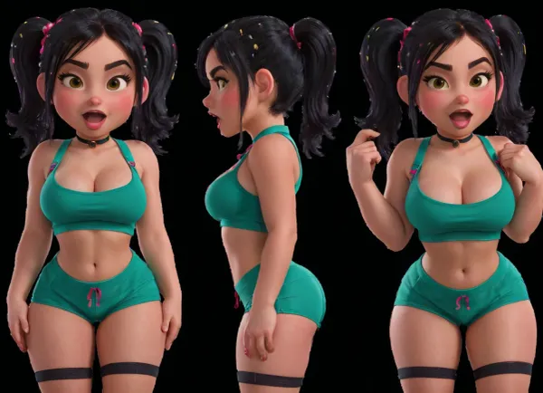 Uma figura de óculos peituda e espessa com tranças, revelando roupas, cabelo detalhado, olhos detalhados e rosto bonito