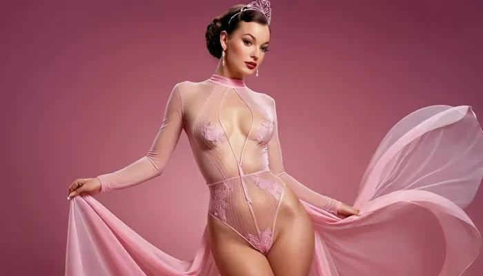 吉尔·埃尔夫格伦的杰作 穿透明穿透的粉红色身衣的女士的全体画作 令人印象深刻的艺术成就