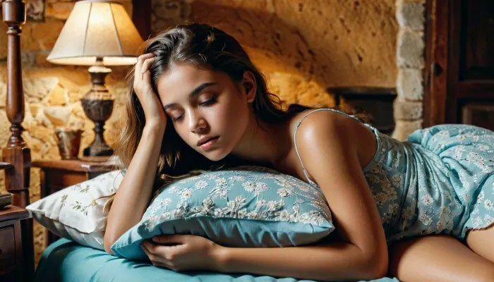 A young girl, 20 years old, was lying on the rustic cottage bed when she heard a loud noise coming from outside. She got up and went to the window to see what was happening. To her surprise, she saw an AI robot standing