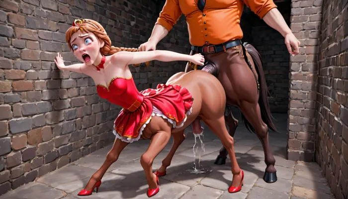 Anna, una centaur ragazza rinchiusa in un vestito rosso e calze, era stata analmente scopata dal centauro che la scopava anale con il suo grosso cazzo. Non poteva impedirgli di scoparla anale
