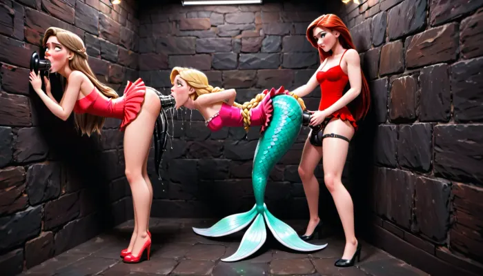 Em um mundo futurista onde AI e sereias coexistem, Rapunzel é uma estrela pornô alta e esbelta com mini vestidos vermelhos. Ela é conhecida por sua capacidade de levar paus enormes até seu cu e adora usar dildos como