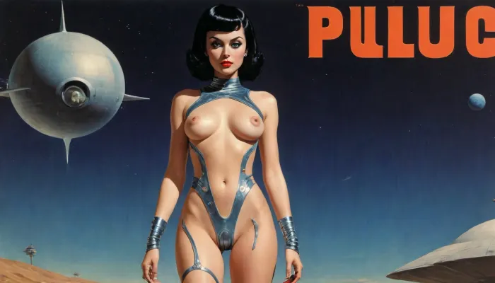 1b7421ff-821d-4a9c-b1fc-7e77998193af, (style of old pulp scifi poster, Flat 2D Art, retrofuturism, very small perky tits, covered nipples:1.4), (side-by-side:1), side-by-side pictures of 18 year old slim sexy space princess wearing asymmetric avant-garde super tight space suit, (avant-garde asymmetric clothes:1.6), (wearing, futuristic, sexy, asymmetric, torn, cutout, exposing breast or pussy, lewd, intricate details, avant-garde, cutouts, cutoffs, lace, leggins, leotard, hotpants, uniform, suit, flightsuit, spacesuit, space_space, Avant-garde, edgbodytape), rank insignia, royal insignia, <lora:add-detail-xl:.5>, <lora:Space_clothes-xl-8:.5>, <lora:Avant-garde Fashion:.5>, <lora:edgBodytapeXL:.5>, <lora:weird_runway:.5>
