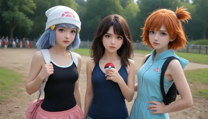 Pokémon arena showdown: un trio di formatori - misty, alba e mai prepararsi per la battaglia